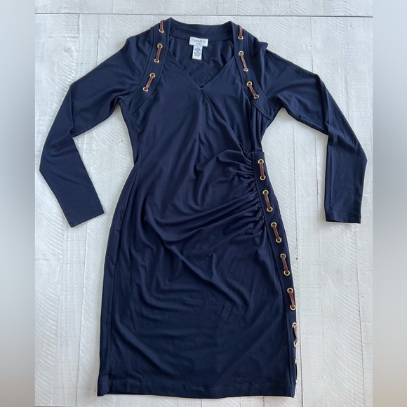 Carmen Marc Valvo Navy Cut and Sew
Faux Wrap Dress Size Large - Picture 2 of 12